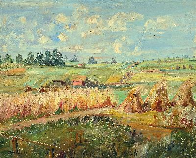 Otto Laible, 1898-1962 Haslach im Kinzigtal, "Ernte im Unterland" so verso bezeichnet, links unten signiert, Öl/Verbundplatte, 47x56 cm, ...