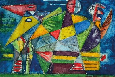 Otto Ditscher, 1903-1987 Neuhofen, abstrakt Komposition, rechts unten signiert, Aquarell, unter PP und Glas gerahmt 55x70 cm