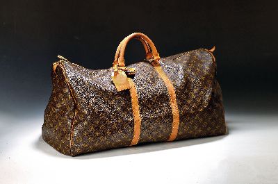 Tragetasche, Louis Vuitton, Italien, 1985, 851 SA, brauner Monogramm-Canvas, hellbraune Beschläge aus Rindsleder, innen hellbrauner Canvas, ...