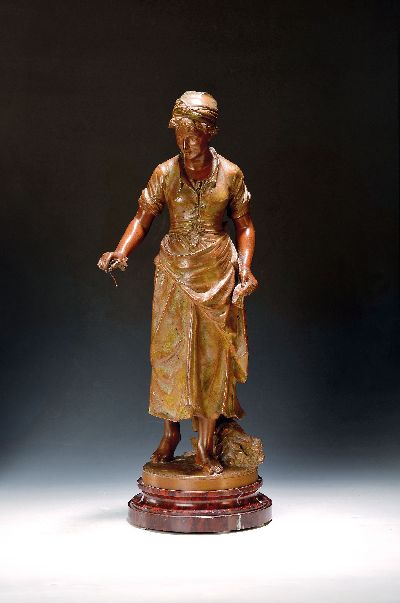 Nach Jean-Louis Gregoire (1840-1890), "La Charité", Galvanoplastik, braun patiniert, auf Marmorplinthe, signiert, H. 55 cm