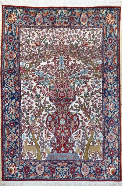 Lahor"Seidengrund"fein, Pakistan, Ende 20.Jhd, Korkwolle mit Seide, ca. 180 x 125 cm,EHZ: 2