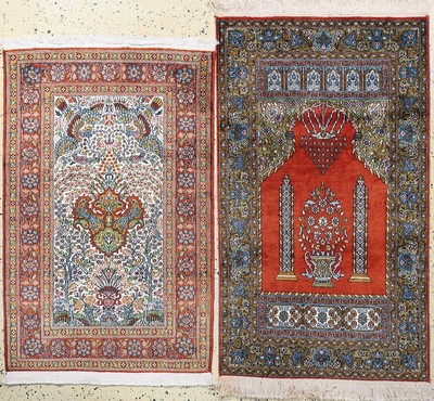2 Lots Kaschmir, Indien, Ende 20.Jhd, Kunstseide, ca. 135 x 80 cm & ca. 120 x 80 cm, EHZ:(nahezu neuwertig)