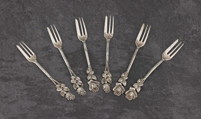 6 Kuchengabeln Hildesheimer Rose, 800er Silber, typ. Design, ca. 95 g
