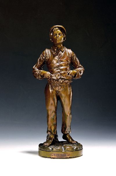 Nach Charles Eloy Bailly (1830-1895), Bronzeskulptur, "Siffleur" Der Pfeifer, signiert, Ausführung des 20.Jh., H. 36 cm