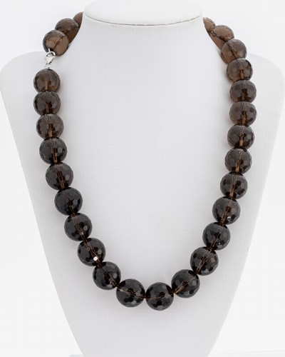 Rauchquarz-Collier, Karabinerschließe 925er Silber, facett. Rauchquarzkugeln, D ca. 15.9 mm, L. ca. 50 cm