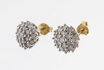 Paar 14 kt Gold Brillant-Ohrstecker, GG/WG 585/000, Brillanten zus. ca. 1.0 ct Weiß-l.get. Weiß/si, total ca. 3.1 g, D. ca. 10 mm