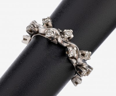 14 kt Gold Diamant Ring, WG 585/000, 16 Brillanten zus. ca. 0.32 ct Weiß/si, urspr. aus anderem Zusammenhang, ca. 4.7 g, RW 51