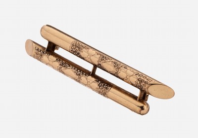 14 kt Gold Brosche, um 1880/90, RG 585/000 gepr., graviert, L. ca. 4 cm, gefüllt, ca. 3.7 g