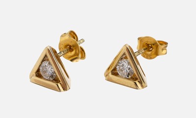 Paar 14 kt Gold Brillant-Ohrstecker, GG 585/000, 2 Brillanten zus. ca. 0.40 ct Weiß/si, ca. 2.5 g