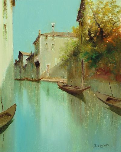 Bruno Casati, zeitgen. italienischer Künstler, Riflessi a Venezia, so rückseitig auf Zertifikat betitelt, Öl/Lwd, rechts unten sign., ca. ...