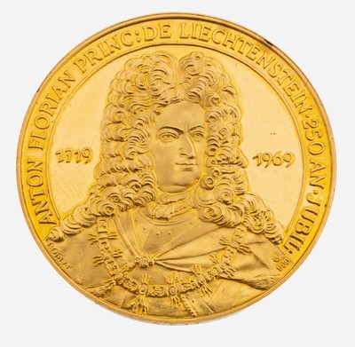 Goldmedaille, GG 900/000, Gedenkprägung ausLichtenstein zum 250-jährigen Jubiläum 1969, ca. 21.9 g