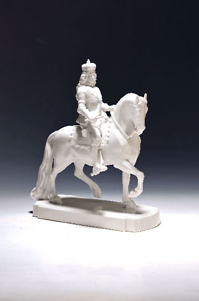 Porzellanfigur, Jan Wellem Düsseldorf, Rosenthal, Porzellan, weiß, König Jan Wellem zu Pferd, ca. 28x26 cm., am Sockel best.