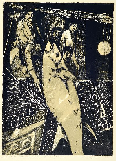 Erich Rockenbach, 1911-1984 Ludwigshafen am Rhein, Werfet eure Netze, Lithographie, handsign. und dat. 72, betitelt, num. 20/40, Widmung: für Dr. ...