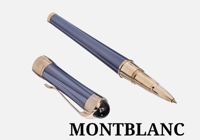 MONTBLANC Etoile Mediterranée Rollerball, 925er Silber mit blau-grauem Lack beschichtet, Beschläge champagnerfarben vergoldet, Montblanc Diamant ...