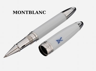 MONTBLANC Rollerball, Serie: Meisterstück Great Masters, Porcelain Black & White von MEISSEN, Erscheinungsjahr 2011, Kappe mit Meissen Logo, ...