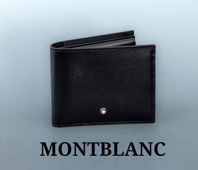 MONTBLANC Geldbörse Meisterstück, schwarzesLeder, Einschubfächer für Geldscheine, Kartenfächer, Münzfach mit Druckknopf, ca. 11 x 9 cm, ...