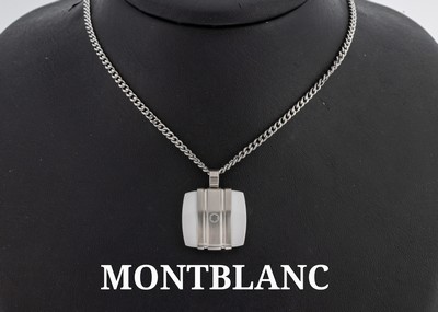 MONTBLANC Anhänger mit weißem Achat, Edelstahl, mit Kette, aus der Men's Jewellery Classic Collection, sign., neuwertiger Zustand, Kettenl. ...