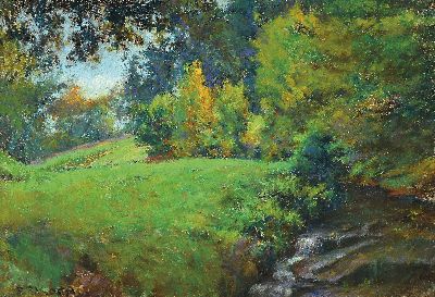 Friedrich Ferdinand Koch, 1863-19236 Landau, Waldbach bei Trippstadt, so rückseitig betitelt, Pastell, links unten signiert, ca. 34x48cm, u.Gl., R. ...