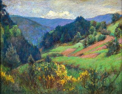 Friedrich Ferdinand Koch, 1863-19236 Landau, Landschaft in der Pfalz, Pastell, links unten signiert, ca. 65x84cm, u.Gl., R. ca. 85x104cm, Koch ...