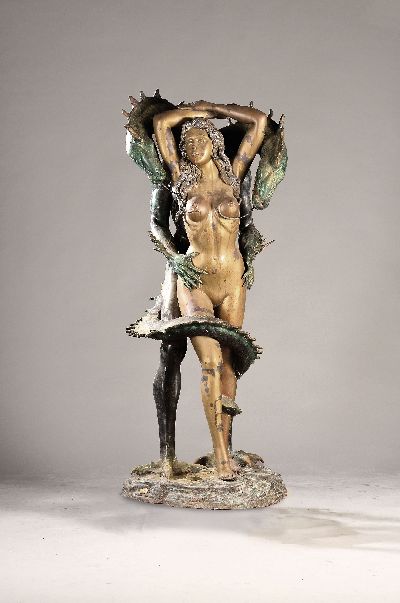 Rudolfo Bucacio, geb. 1930 Gera, große Bronzeplastik, "Beauty and the Beast", limitierte Auflage, für Fine Arts Wohnkultur, Frankfurt, ...