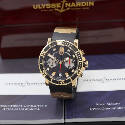 ULYSSE NARDIN Maxi Marine Armbandchronograph in GG 750/000 Referenz 8006-102, Schweiz um 2010, Automatik, massives Geh. beids. vergl. inkl. ...