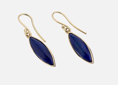 Paar 14 kt Gold Lapislazuli-Ohrgehänge, GG 585/000, 2 längl. Lapisnavettes, L. ca. 3 cm, total ca. 3.3 g