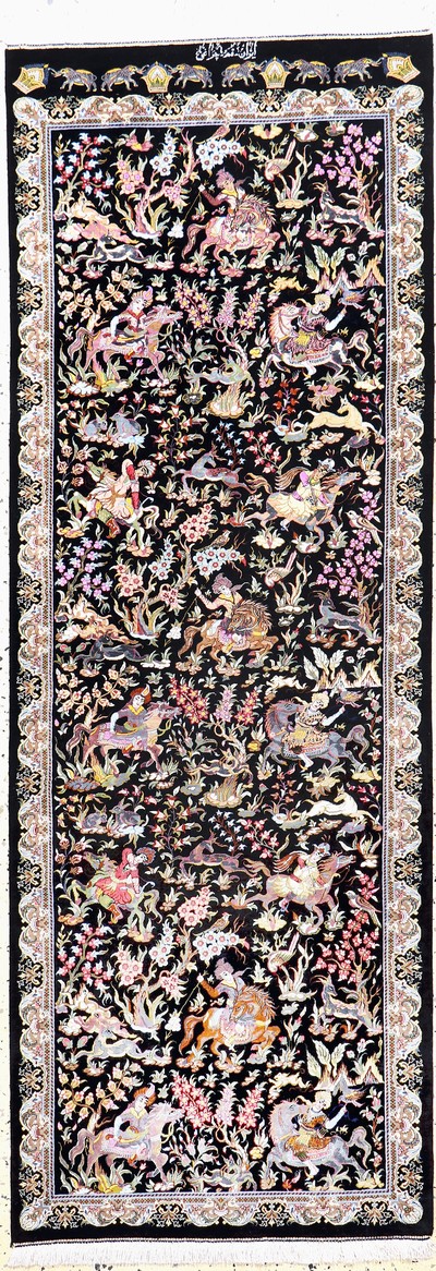 Ghom Seide fein signiert, Persien"Königskrone", ca. 20 Jahre, reine Naturseide, ca. 193 x 70 cm, ca. 1,0 Mio. Kn/qm, EHZ:(nahezu ...