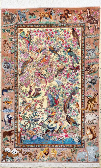 Ghom Seide fein Persien, signiert"Sadeghzadeh", ca. 20 Jahre, reine Naturseide, ca. 155 x 100 cm, ca. 1,0 Mio. Kn/qm, EHZ:(nahezu ...