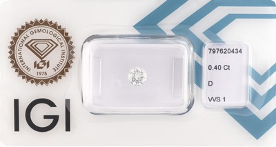 Loser Brillant 0.40 ct hochfeines Weiß +(D)/vvs1, eingeschweißt, IGI-Zertifikat anbei