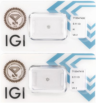 Lot 2 lose Brillanten, jew. 0.11 ct Weiß/vs2, eingeschweißt, IGI-Expertisen anbei