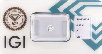 Loser Brillant, 0.32 ct hochfeines Weiß(D) /vs1, eingeschweißt, mit IGI-Expertise