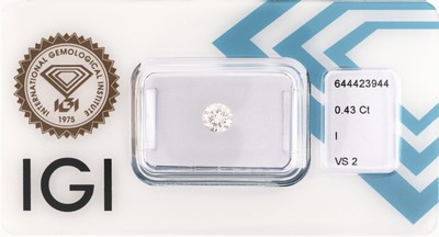 Loser Brillant, 0.43 ct l. get. Weiß(I)/vs2, verschweißt, mit IGI-Expertise