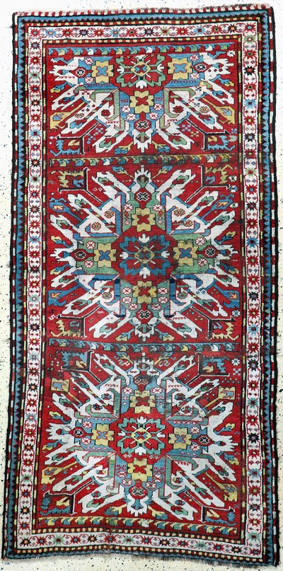 Tschelabed"Adler-Kazak"antik, Kaukasus, 19.Jhd, Wolle auf Wolle, ca. 226 x 114 cm, EHZ: 3