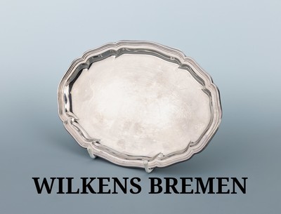 Visitenkartentablett, deutsch, WILKENS Bremen, 800er Silber, barockisierend, ca. 21 x 15 cm, total ca. 150 g
