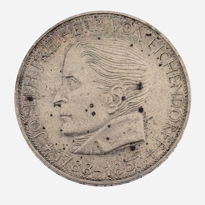 Silbermünze, 5 Mark, Deutschland, 1957, JosephFreiherr von Eichendorff