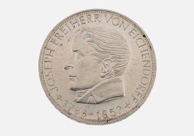 Silbermünze, 5 Mark, Deutschland, 1957, JosephFreiherr von Eichendorff
