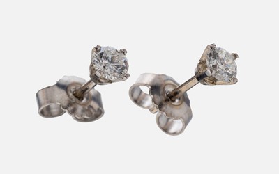 Paar 14 kt Gold Brillant-Ohrstecker, WG 585/000, 2 Brillanten zus. ca. 0.50 ct feines Weiß-Weiß/si