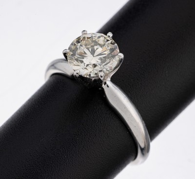 14 kt Gold Brillant-Ring, WG 585/000, Brillant ca. 1.34 ct Weiß(H)/vvs2, lt. GCI- Expertise, RW 52, ca. 2.4 g