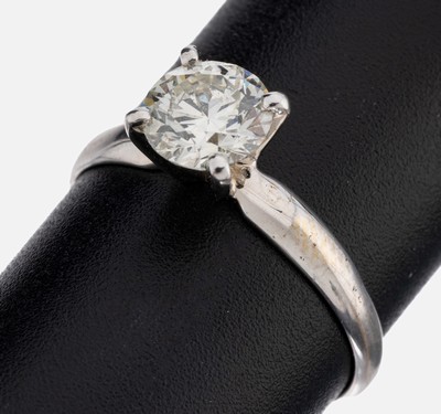 14 kt Gold Brillant-Ring, WG 585/000, Brillant ca. 1.01 ct Weiß(H)/vs2, lt. GCI- Expertise, RW 55, ca. 1.7 g