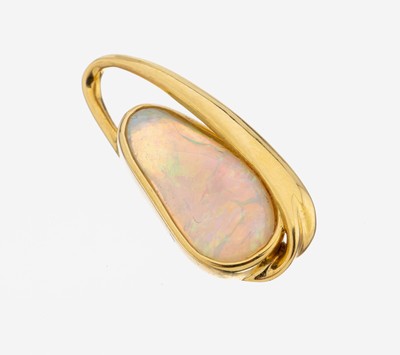 18 kt Gold Opal-Anhänger, GG 750/000, ungewöhnliches Design, Opal ca. 2.0 ct, schönes Farbspiel in Blau und Grün, ca. 3.0 g