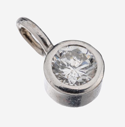 14 kt Gold Brillant-Anhänger, WG 585/000, schlicht, Brillant ca. 0.60 ct feines Weiß/p, ca. 1.4 g