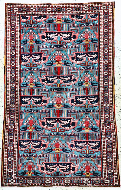 Schirwan alt, Kaukasus, Mitte 20.Jhd, Wolleauf Baumwolle, ca. 255 x 165 cm, EHZ: 2-3