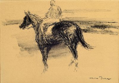 Otto Dill, 1884 Neustadt-1957 Bad Dürkheim, Kohlezeichnung, "Sicht über das Feld" von 1949 so verso bezeichnet, Reiterin in Landschaft, ...