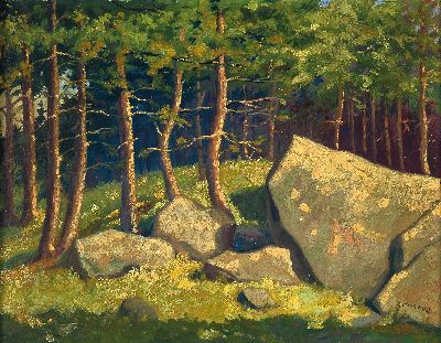 Hans Castor, 1890 Oberwesel-1976 Goslar, Harzlandschaft, Waldinterieur im Sonnenschein,rechts unten signiert, Öl/Masonit, Rahmen 36x45 cm