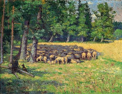 Ungedeuteter Künstler "...Müller...", datiert 1921, Schäfer mit Herde bei der Rast, impressionistische Auffassung, links unten ...