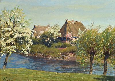 Rolf Kämmerer, 1888-1961, Gouache, "Alte Fischerhäuser (Fischland)" so verso bezeichnet, links unten signiert und datiert Berlin 1938, ...