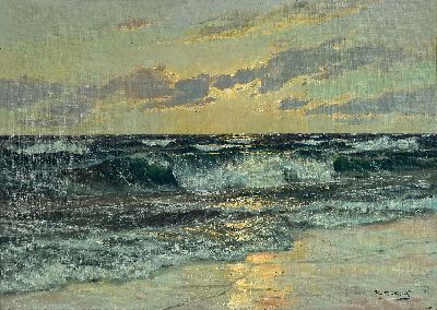 Patrick von Kalckreuth, 1898 Kiel-1970 Starnberg, abendliche Meeresbrandung, rechtsunten signiert, Öl/Lwd, 51x72 cm, Rahmen 62x84cm