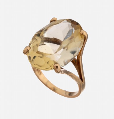 14 kt Gold Citrin-Ring, GG 585/000, ovalfacett. Citrin, sollte nachgefasst werden,RW 51, ca. 6.6 g