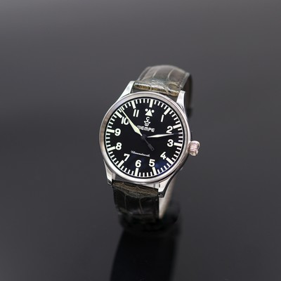 WEMPE Fliegeruhr auf 25 Stück limitierte Armbanduhr in Platin, Deutschland/Schweiz um 2000, Handaufzug, beids. vergl. Geh., Boden 5-fach verschr., ...