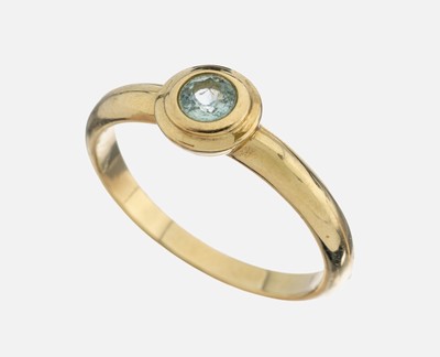 14 kt Gold Turmalin-Ring, GG 585/000, schlichtes Design, rundfacett. hellgrüner Turmalin, RW 60, ca. 3.7 g